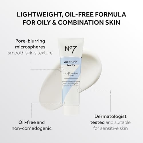 No7 Airbrush Away Pore Minimizing Facial Primer - Lightweight, Matte Primer & Pore Minimizer for Face - Makeup for Oily Skin (30ml)