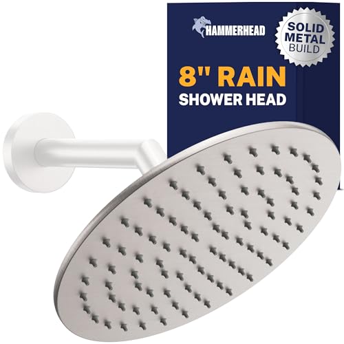 8 Inch Solid Metal Rainfall Shower Head - Brushed Nickel, 2.5 GPM High Flow, Easy Install