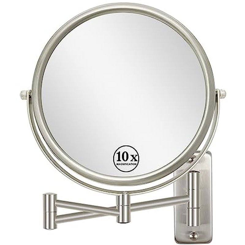 8" Wall Mounted Makeup Mirror 1X/ 10x Magnifying Mirror Double Sided Vanity Makeup Mirror for Bathroom Nickel Brush Finish
