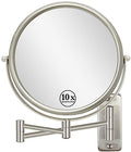Wall Mount Makeup Mirror with 1X/10X Magnification - Nickel Finish - 16.8-Inch Extendable Swivel