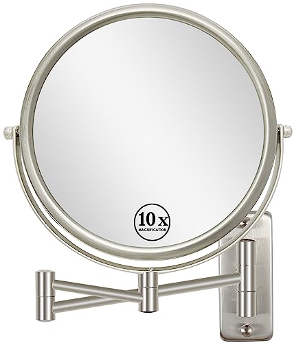 Wall Mount Makeup Mirror with 1X/10X Magnification - Nickel Finish - 16.8-Inch Extendable Swivel