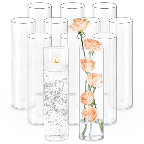 TBWIND 12 Pack 12 Inch Clear Glass Cylinder Vases for Centerpieces - Modern Home Decor