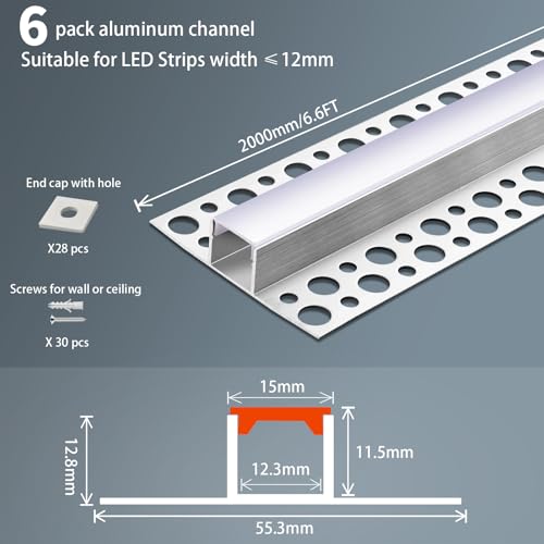 2m 6-Pack LED Strip Light Channel Aluminum Profile with White Diffuser