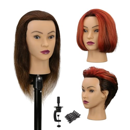 Mannequin Head Human Hair 14 Inch Dark Brown - Practice & Styling Head with Stand & Clips - Variation 4