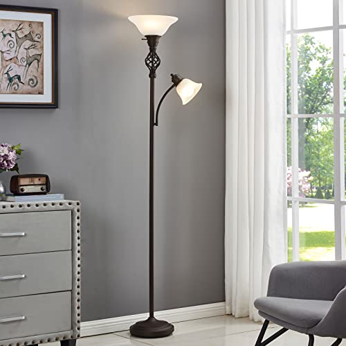 GyroVu Torchiere Floor Lamp with Frosted Glass Shade - Red Brown, White