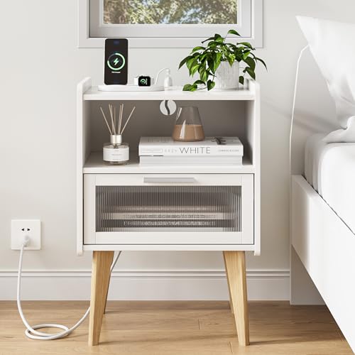 Nightstand with Charging Station - 2 Tiers, White, Variation 2