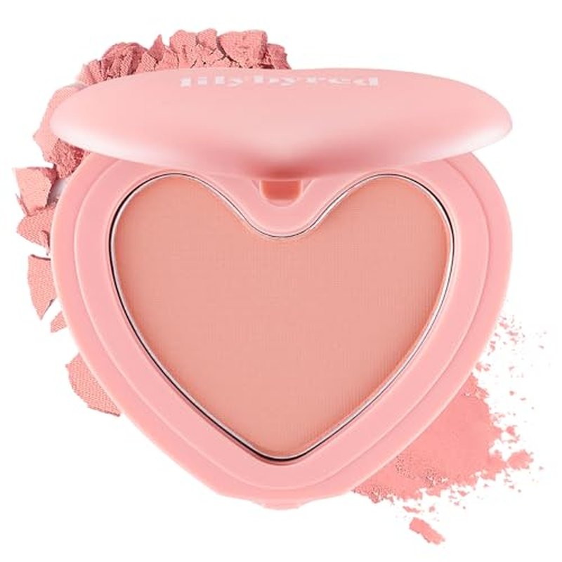 lilybyred Luv Beam Cheek | Heart-Shaped Korean Powder Blush, Soft Matte Finish with Subtle Shimmer, Blendable & Buildable, Lightweight & Long-Lasting, Natural Flush (02 Dollish Rose)