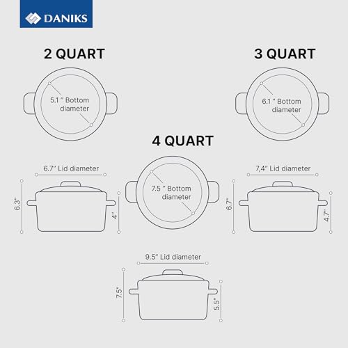 Daniks 6-Piece Stainless Steel Cookware Set with Glass Lids, Tri-Ply Base, Induction Compatible