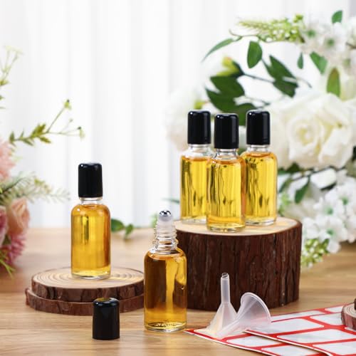Sumind 24 Pack 30ml Clear Glass Roller Bottles for Essential Oils - Includes Funnels & Labels