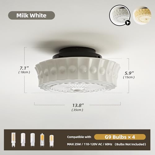 White Milk Glass Schoolhouse Ceiling Light - 14 Inch Mid-Century Flush Mount Fixture