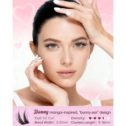 OKAYLOVE Bunny Lash Clusters Kit, 8-18mm Wipsy Lashes Cluster Eyelash Extensions Kit, 120pcs CC Curl Natural Individual Lashes Clear Band Manga Eyelashes Clusters with Bond and Seal, Remover, Tweezers