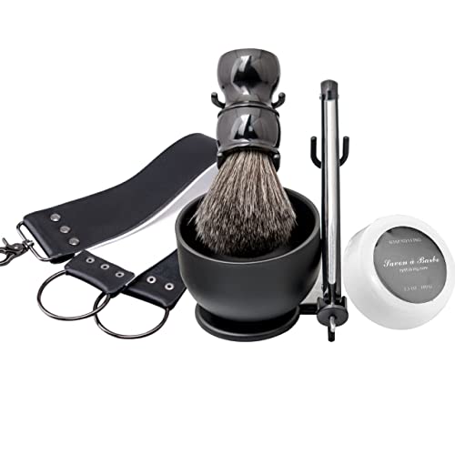 Men's Straight Razor Shaving Kit with Stand and Soap Bowl - Wet Grooming Set