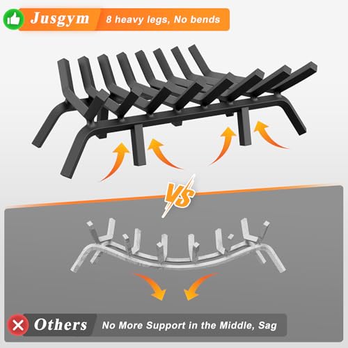 30 Inch Fireplace Grate with 8 Support Legs & Fire Tongs Poker - Square Variation