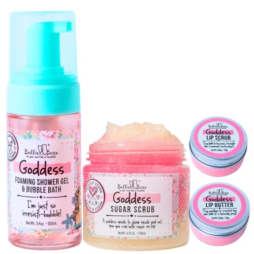 Spa Gift Set with Body Scrub Bubble Bath Lip Balm - Vegan & Cruelty-Free