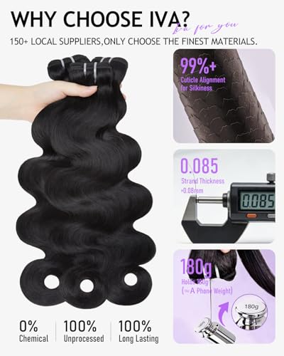 Natural Black 18 Inch IVA 16A Body Wave Human Hair Bundles - 100% Raw Hair