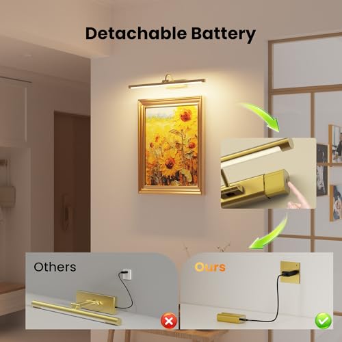 24-Inch Brass Wireless Picture Light with Remote & 8000mAh Battery - Wall Art Lighting