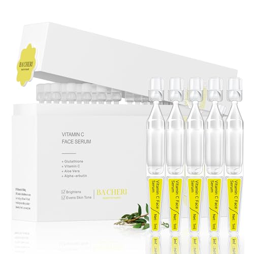 Vitamin C Face Serum with Hyaluronic Acid & Aloe Vera – Brightening & Hydrating Ampoule for Sensitive Skin, 30 Vials