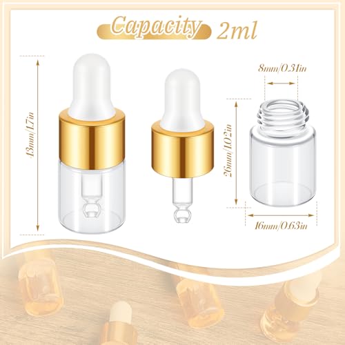 Mini Glass Oil Dropper Bottles Set - 2ml Champagne Gold, Pack of 100