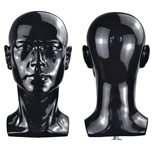 PVC Bright Black Male Mannequin Head for Wigs Hats Display - Variation L30-Bright Black