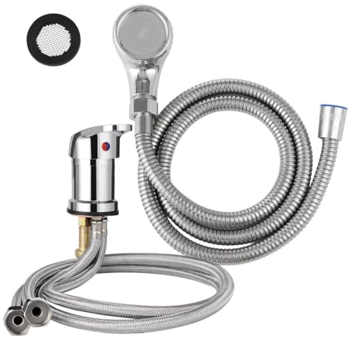 Homaisson Beauty Salon Shampoo Sink Bowl Faucet and Sprayer Kit, Leak-Proof Shampoo Bed Faucet with Metal Hose, Hot and Cold Mixer Tap Sprayer Set for Hair Beauty Salon
