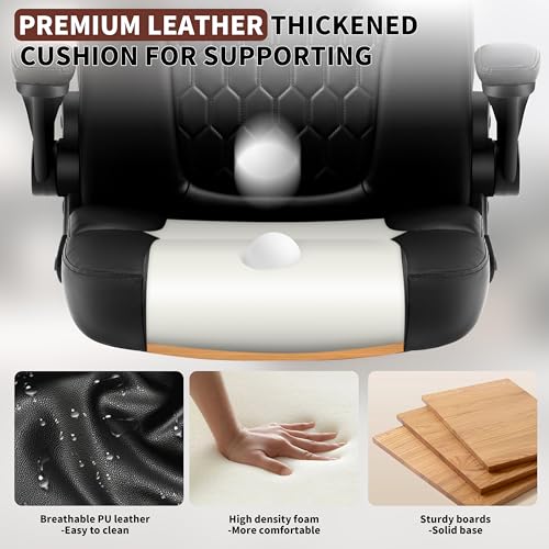 Leather Office Chair Swivel Lumbar Support Black - Short People Ergonomic Design