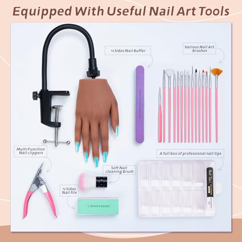 Practice Hand for Acrylic Nails, Realistic Silicone Training Hand with Flexible Fingers for Nail Art Practice,Professional Mannequin Hand Model Kit for Gel Polish