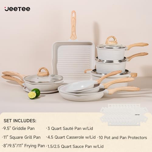 JEETEE 23-Piece White Aluminum Non-Stick Cookware Set - PFOA Free