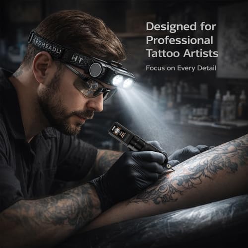 MK TATTOO Headlamp with Anti-Glare Glasses, 4500 Lumens, Rechargeable Tattoo Lighting Kit