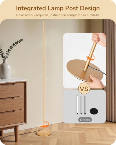 EDISHINE 57.5-Inch Gold Corner Floor Lamp with Remote & Dimmable 7CCT