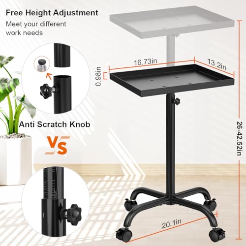 Black Salon Rolling Trolley with Height Adjustable Tray for Hair & Beauty