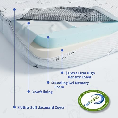 White Animal-Pattern 38x26 Memory Foam Pack and Play Mattress - Dual Sided