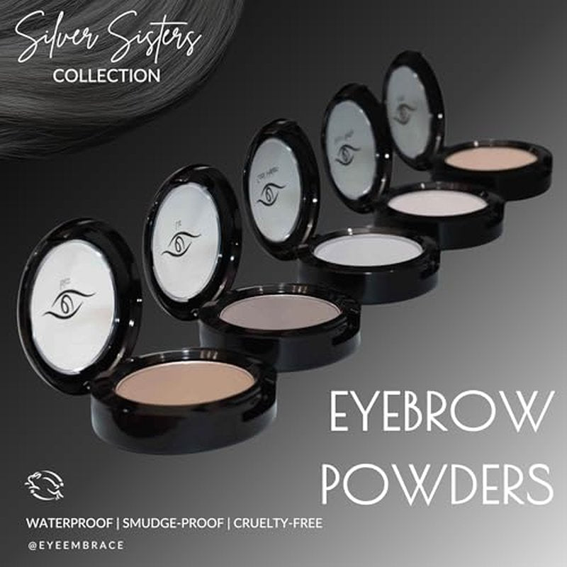 Eye Embrace Cool Helen Light Gray Eyebrow Powder & Pro Grip Angled Brow Brush Bundle - Waterproof, Cruelty-Free