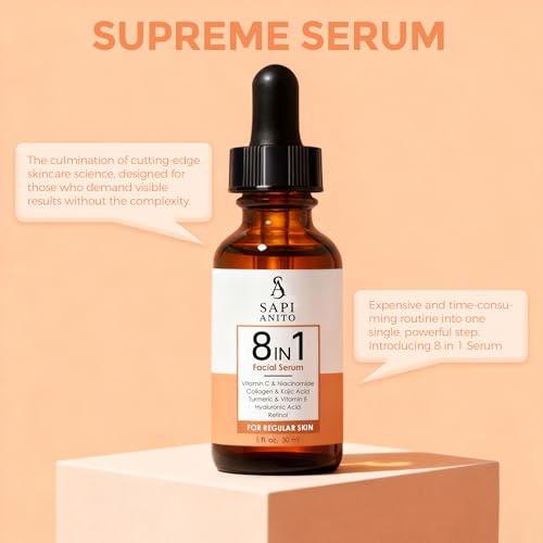 8-in-1 Facial Serum for Hydration and Glow with Vitamin C, Retinol, Collagen - 1 fl oz