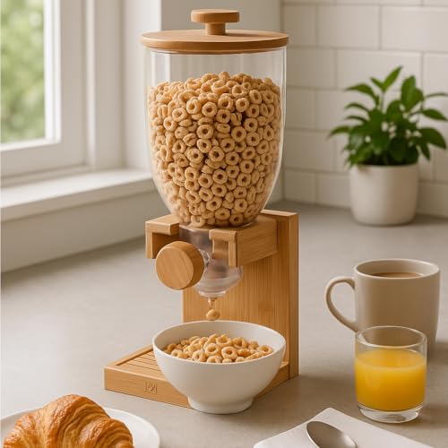 17.5 Oz Bamboo Cereal Dispenser Pack of 3 with Airtight Lids - Food Storage Organizer