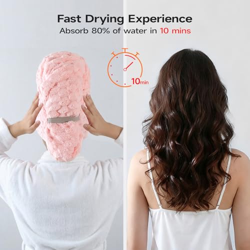 Extra Large Microfiber Hair Towels Set - Soft Over-Sized Wraps with Elastic Straps, 23x47 Inches, 5 Colors