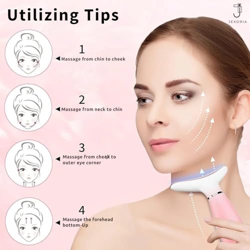 7-Color LED Light Therapy Massager with Heat & Vibration ? Face & Neck Skin Firming & Facial Tightening Tool ? Jawline Care ? Gift for Moms, Teens & Friends