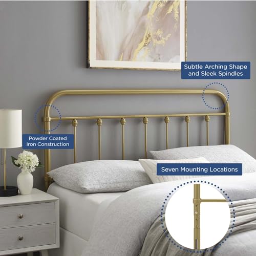 Adjustable Queen Size Metal Headboard - Gold, Modern Farmhouse Style