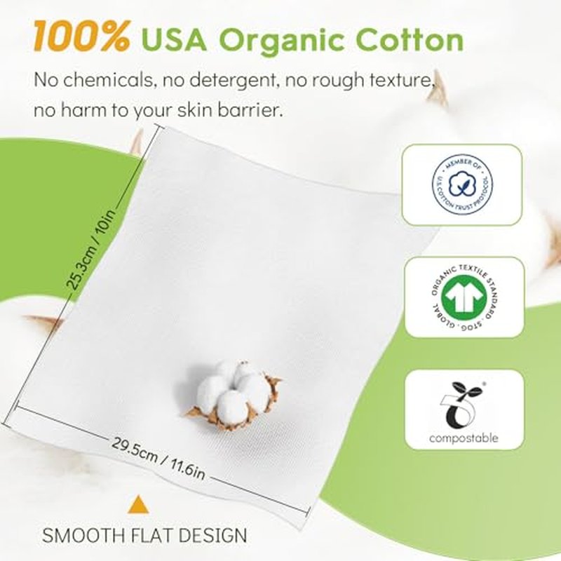 Classycoo 2 Pack Disposable Face Towel XL, 100% Cotton, Soft for Sensitive-Skin Facial Towelette Wipes Clean Washcloth, Odor-Free, Makeup Remover Cloths for Hand Dry Wipe, 12 x 10 in