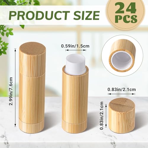 Leinuosen 24 Pcs Bamboo Empty Lipstick Tubes, Refillable 5g Lip Balm Containers with Rotable Plastic Inner for Women Girl DIY Cosmetic Lip Gloss Tubes for Lipstick, Deodorant, Solid Perfume, Makeup