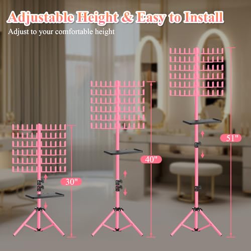 Pink Braiding Hair Rack with Tray - Adjustable 144 Pegs Hair Extension Organizer