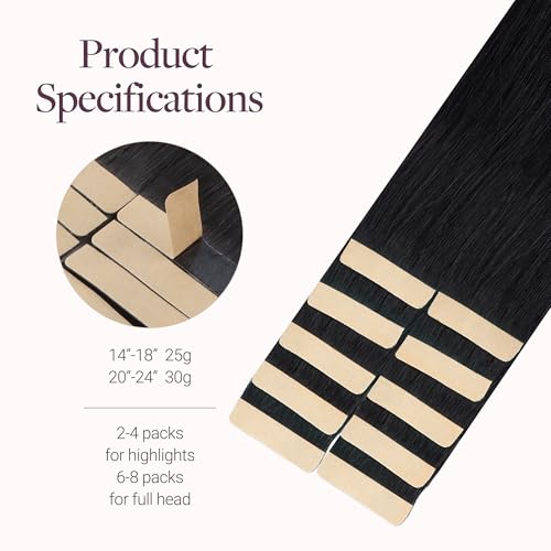 GOO GOO 22 Inch Human Hair Tape Extensions #1B Natural Black 10pcs