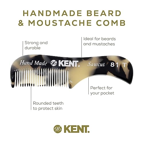 Kent A 81T TW X-Small Men's Beard Mustache Pocket Comb, Fine Toothed Pocket for Facial Hair Grooming and Styling. Hand-Made of Quality Cellulose Acetate, Saw-cut Hand Polished. Made in England