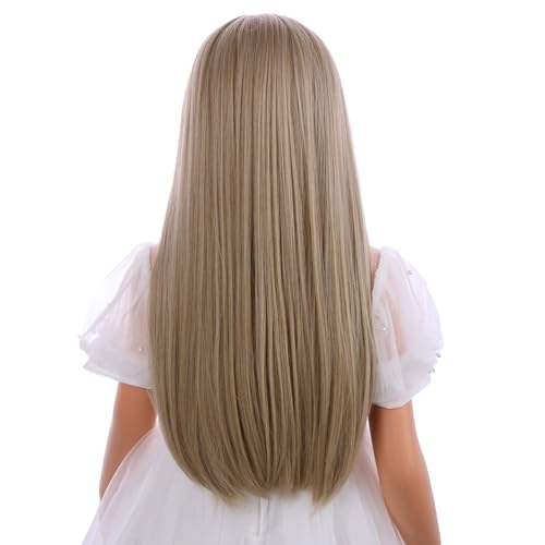 Kids Long Ash Blonde Straight Wig - 21-Inch Costume Hair with Adjustable Cap