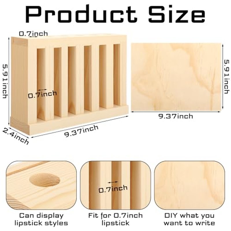 6 Slot Wooden Lipsticks Holder with DIY Wood Cardboard 0.7 Inch Lip Balm Tube Holder Lip Gloss Organizer Display Wood Lipsticks Tube Tower Organizer for Market Craft Booth Room Display