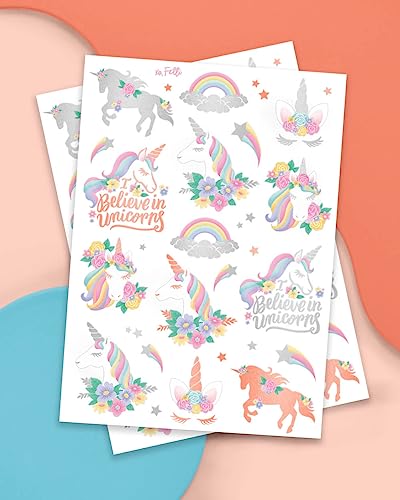Unicorn Temporary Tattoos Party Favors - 26 Styles, 8.25 x 6 Inches Pack of 3