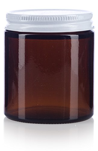 JUVITUS 4 oz Amber Glass Jar with Airtight White Metal Lid - Reusable Storage