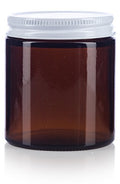 JUVITUS 4 oz Amber Glass Jar with Airtight White Metal Lid - Reusable Storage