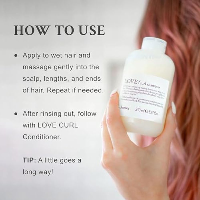Davines LOVE Curl Shampoo, Enhancing Volume Taming Gentle Formula for Wavy and Curly Hair - Softens, Hydrates, and Boosts Curl Elasticity Without Compromising Texture with Almond Extract, 8.45 Fl Oz