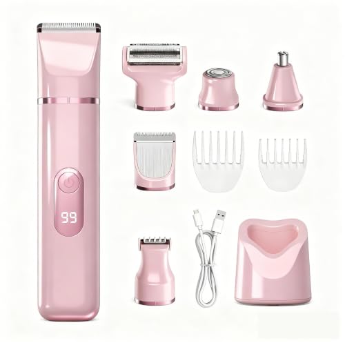 ZLILUGL 5-in-1 Waterproof Women’s Electric Bikini Trimmer & Razor, Painless Body & Facial Hair Removal