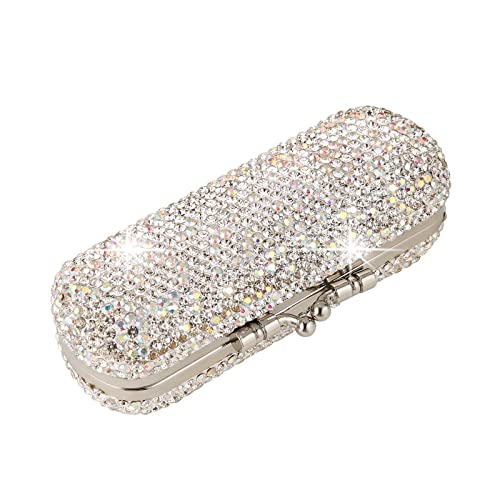 Silver Bling Lipstick Case with Mirror - Rhinestone Compact Makeup Holder